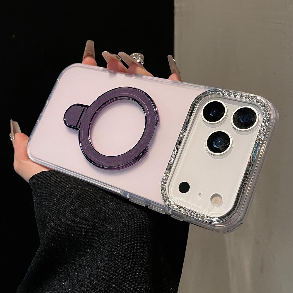 KEYSION Magnetic Jewelled Case for iPhone 16 17 Pro Max Air 16 Plus Transparent Matte TPU+PC Shockproof Ring Stand Phone Cover