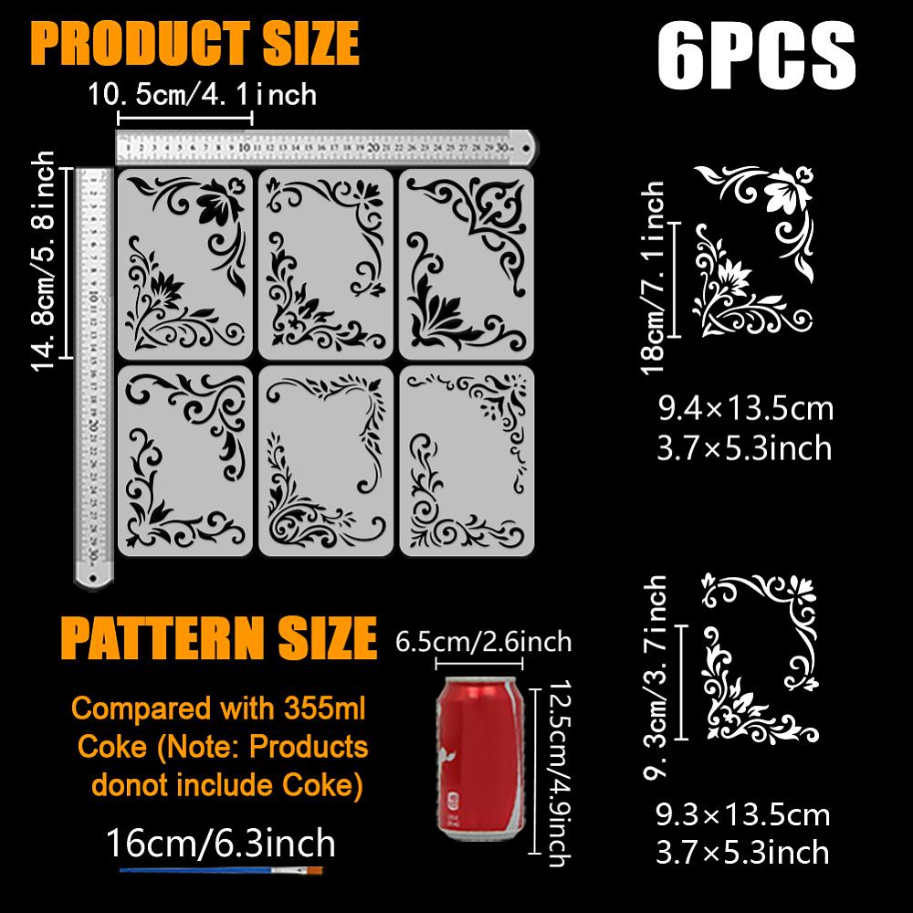 6Pcs 6 Styles PET Hollow Out Drawing Painting Stencils for DIY Scrapbook Photo Album Flower 148x105mm 1pc/style