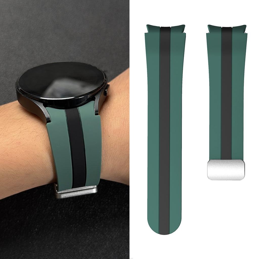 Two-Tone Vertical Stripe Silicone Strap with Magnetic Clasp for Samsung Watch4/5/6/7/FE 40/44mm Sports Watch Strap