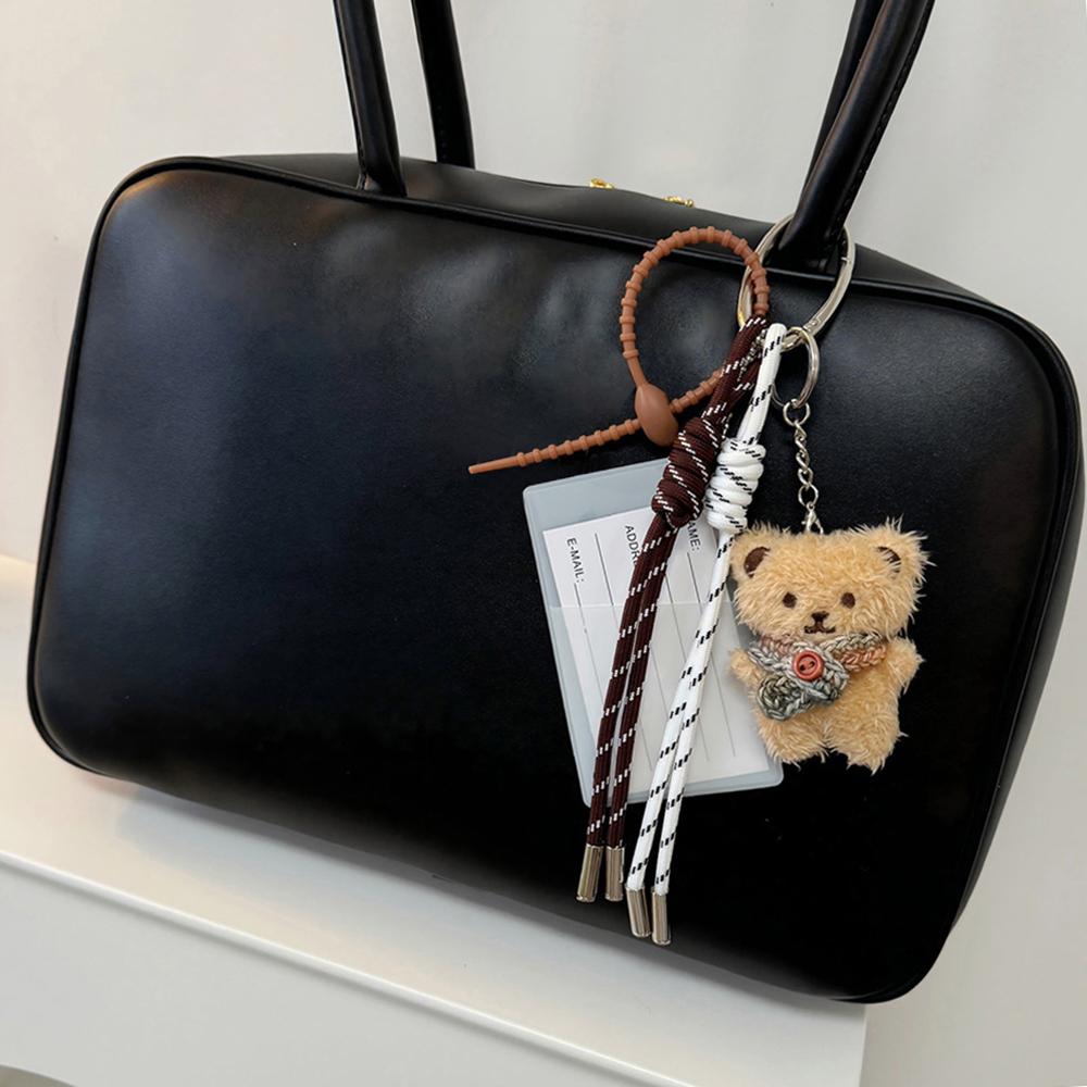 Y2K Braided Rope Bag Pendant High-grade Cute Plush Bear Keychain Pendant With Card Holder Fashion Bag Accessories for Women Girl