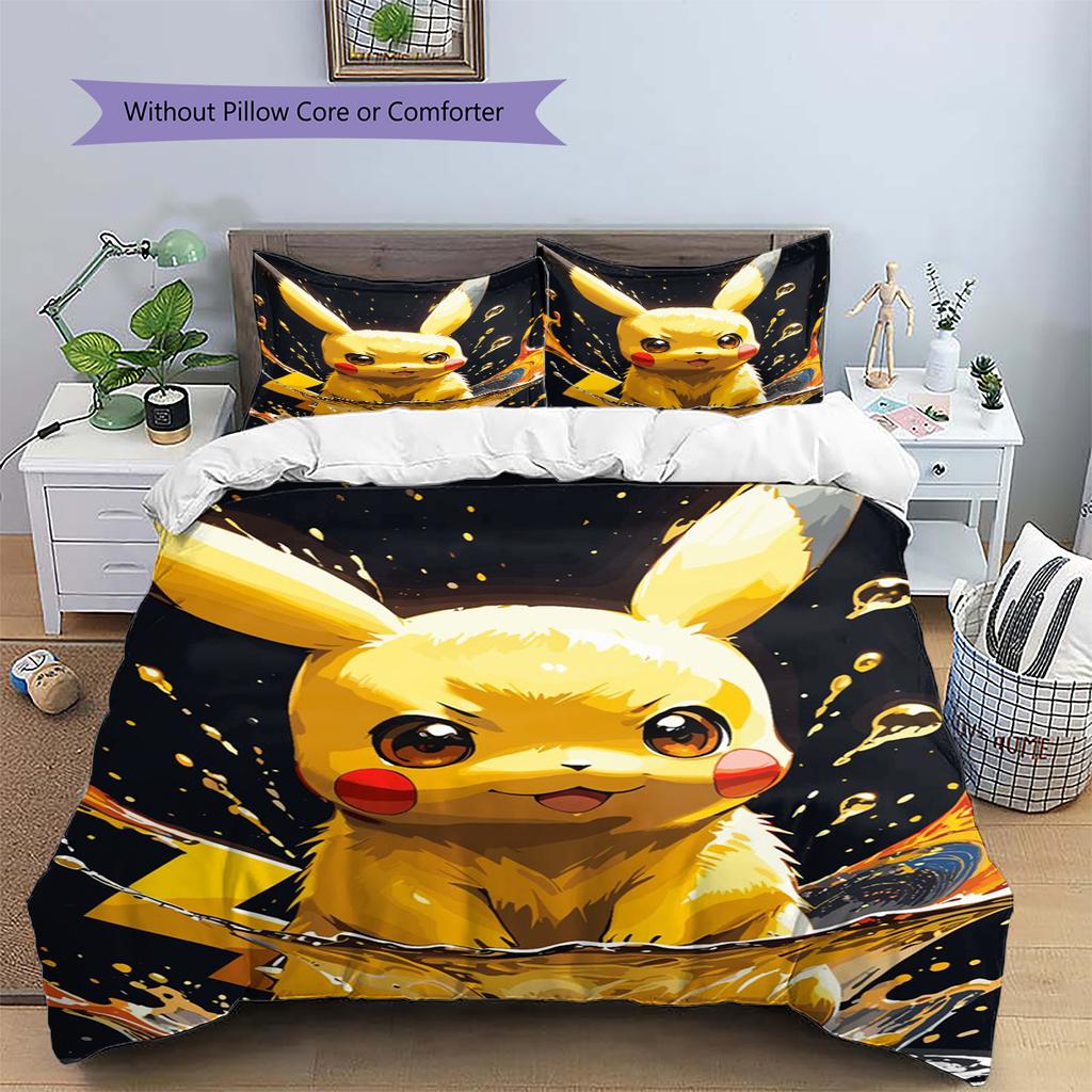 Pikachu Patterned Pillowcase & Duvet Cover Set Decor Anime Bedding for Bedroom Use Premium Gift for Anime Collectors.-TING