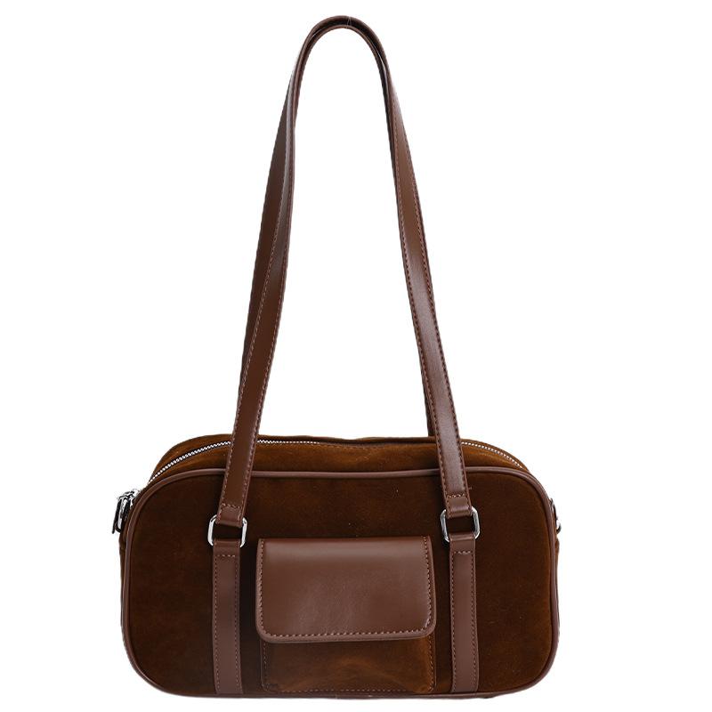 Autumn and winter suede fashion versatile bowling bag women's large-capacity single-room underarm handbag