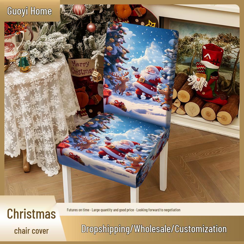 Festive Christmas Stretch Chair Cover - Dustproof Print Decoration