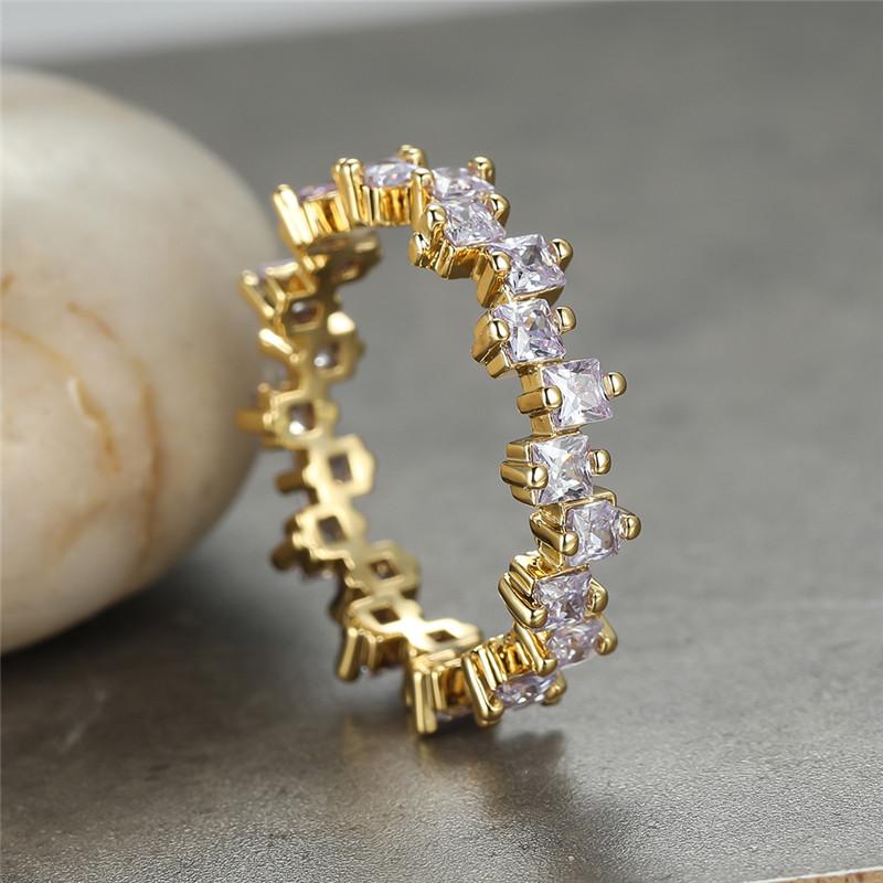 Luxury Crystal Small Square Stone Ring Light Purple Zircon Engagement Ring Charm Yellow Gold Color Wedding Rings For Women