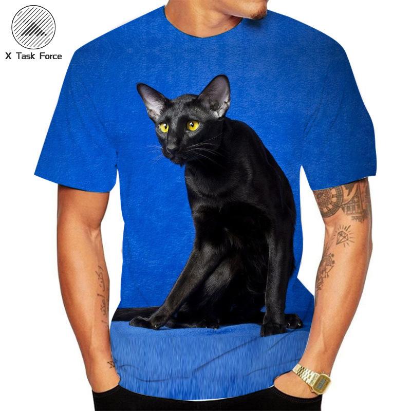 Summer Round Neck 3D Cat Printed Top Fashionable Casual Short Sleeved Men's T-shirts