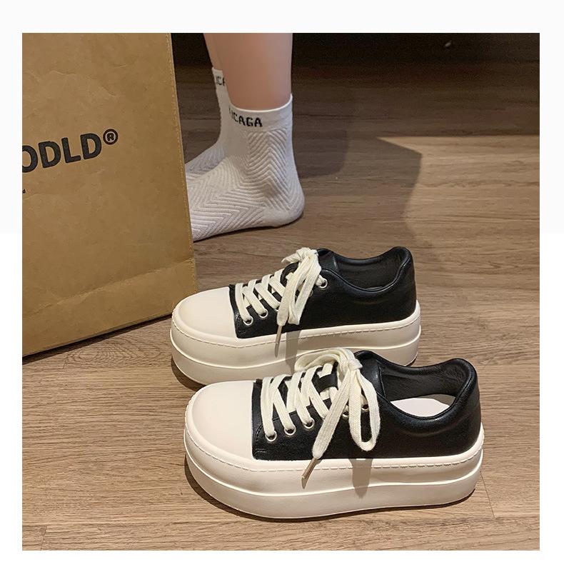 

2025 весна американская платформа нишевые спортивные повседневные туфли большая голова кеды для работы на каждый день увеличение роста маффин белые туфли женские 40 чёрный