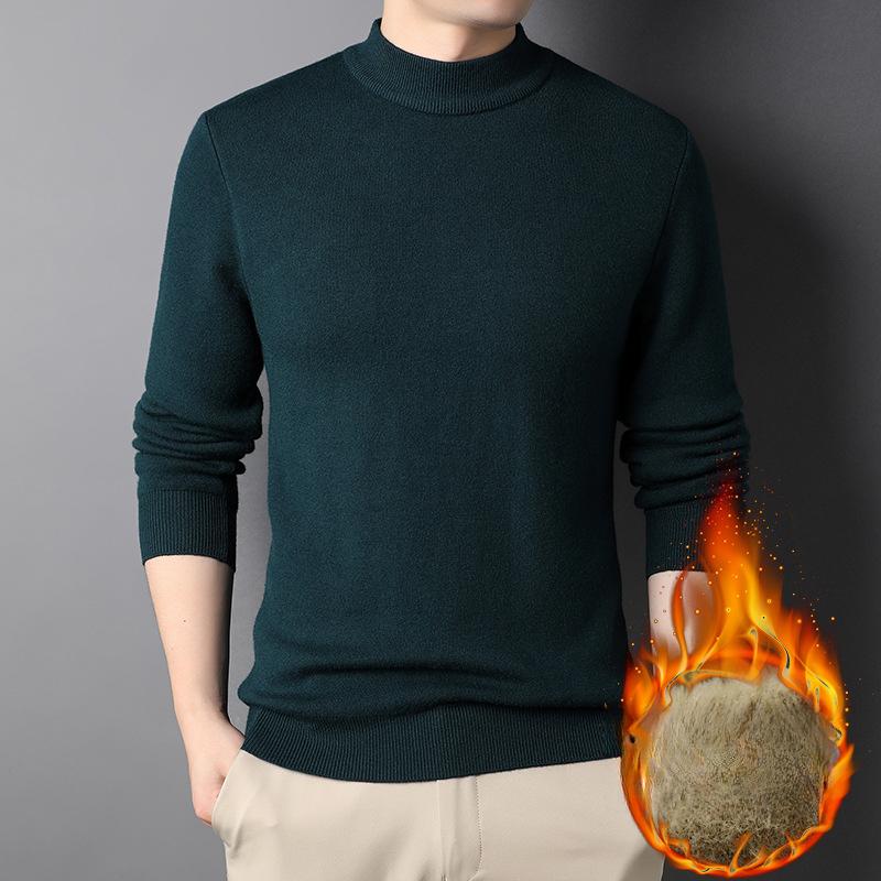 Men’s Thick Fleece Lined Mock Neck Mink Blend Knit Sweater