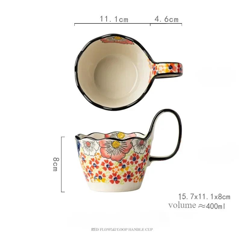 Hand Drawn Ceramic Mugs Creative Handle Coffee Cup Tea Set Large Capacity Heat-resistant Household Breakfast Cup Mark Coffee Mug