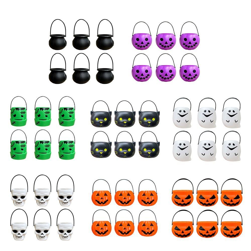 6PCS Set 6cm Size Halloween Pumpkin Jar With Lid Mini Basket Pumpkin Bucket Triangular Eyes Trick Or Treat Buckets Candy Holder