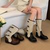 Retro Summer Cowboy Boots Heap Thick Heel Fashion Wide Tube Boots Splicing Knight Boots Women's New Western Round Head