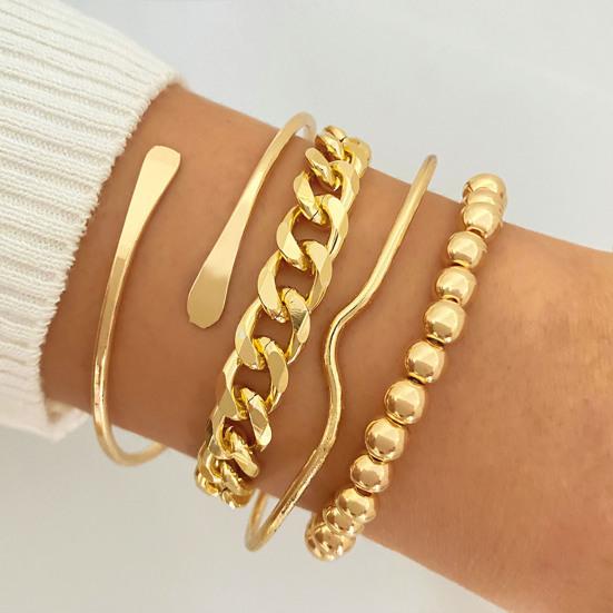 4Pcs/Set Women Layering Bracelets Adjustable Bangle Cuff Bracelets Beaded Bracelet Stackable Wrist Jewelry for Date Party Street Fashion