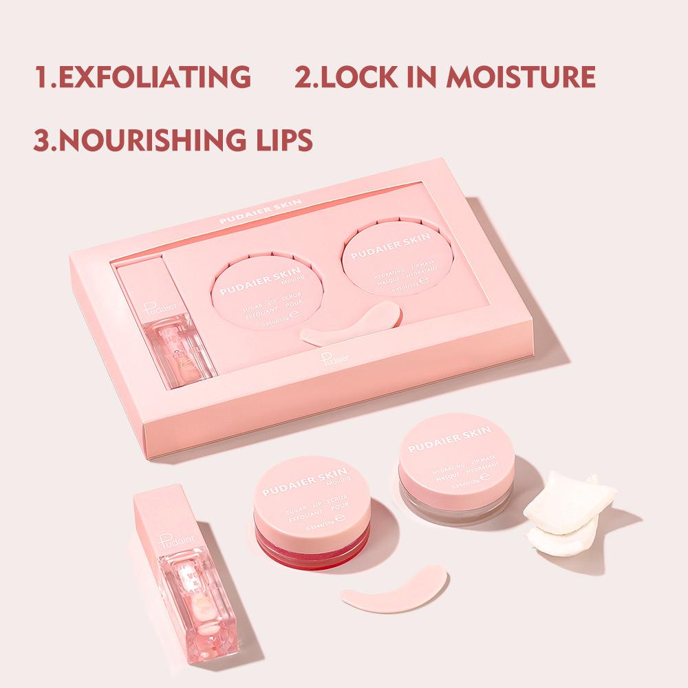 Pudaier Lip Care Set Exfoliating Lip Scrub Moisturizing Lip Mask Lip Oil Lip Balm