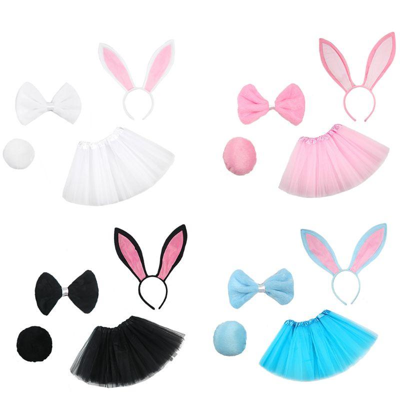 4 sztuk dzieci królik przebranie na karnawał zestaw spódnica tutu uszy królika pałąk muszka ogon