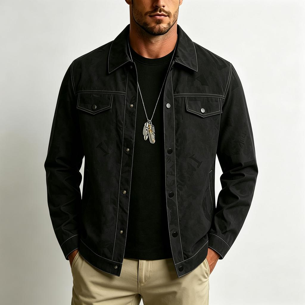 Men's Full Print Lapel Collar Jacket Vintage for Fall Winter Daily Wear