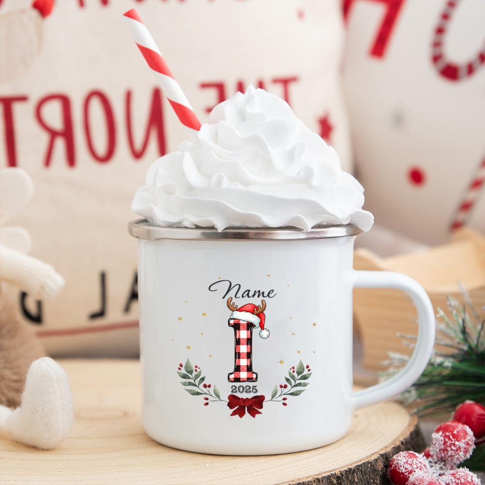 Personalisierte Weihnachtsbuchstaben mit Namen Tasse Heiße Schokolade Schokoladenbecher Getränke Saftbecher Weihnachtsdeko Emaille-Tassen Weihnachten Gi