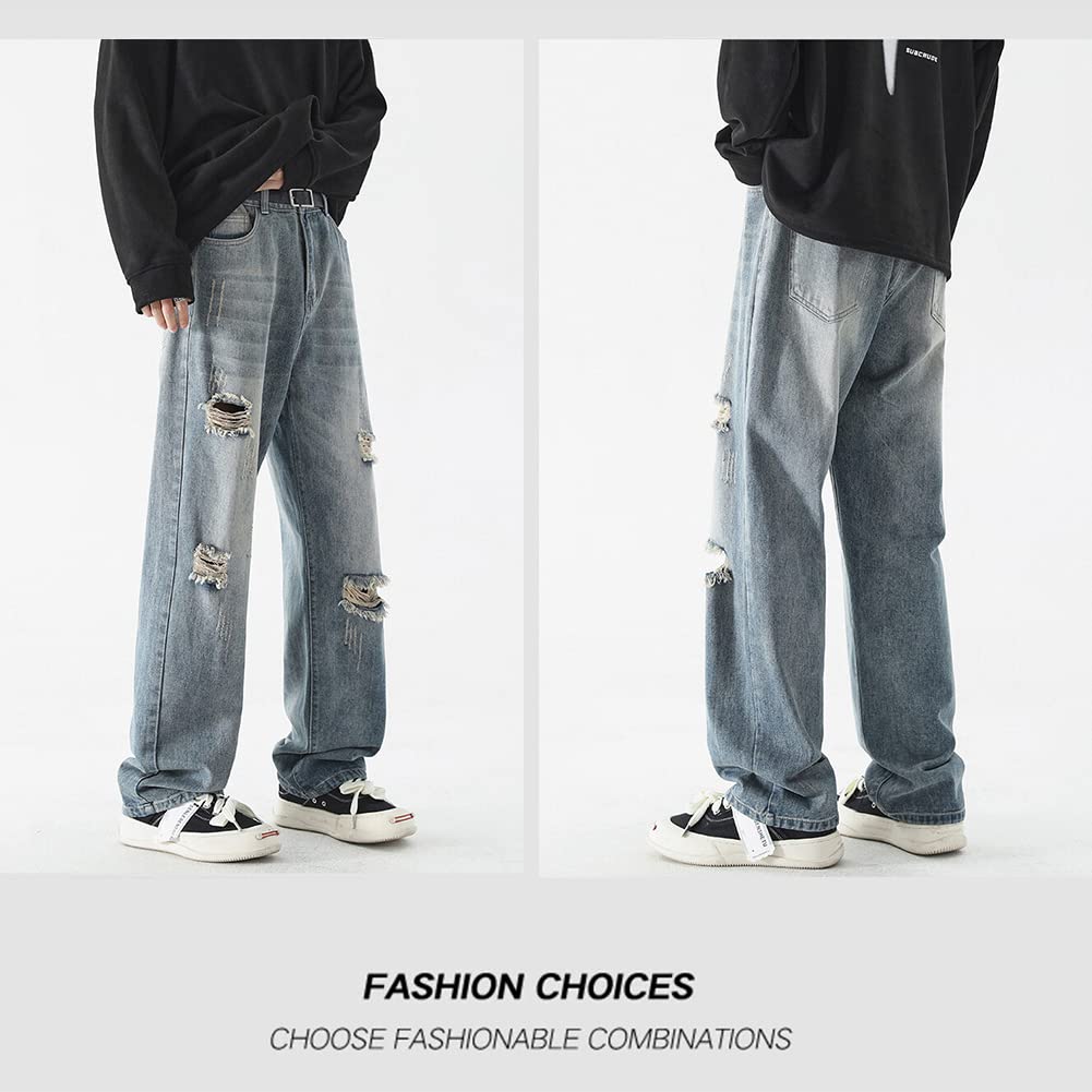 TIDEWORD Denim Distressed Baggy Loose Plus Sizes Light 2 Colors Pants, Jeans, Wide-leg Pants, Pants, Fit, 28-42, Spring, Summer, Autumn, Winter, Blue,