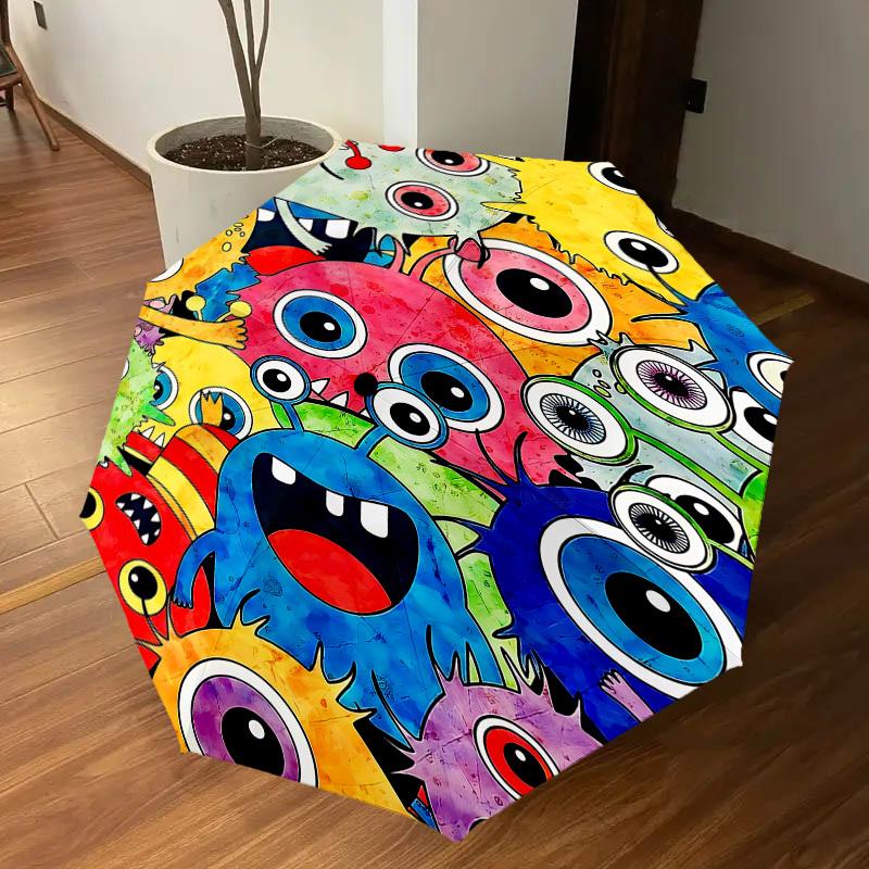 1pc Monster Colorful Automatic Open/Close Umbrella with Windproof, 8-Rib Sturdy Canopy, Durable Ribs, Fashionable Design1243A