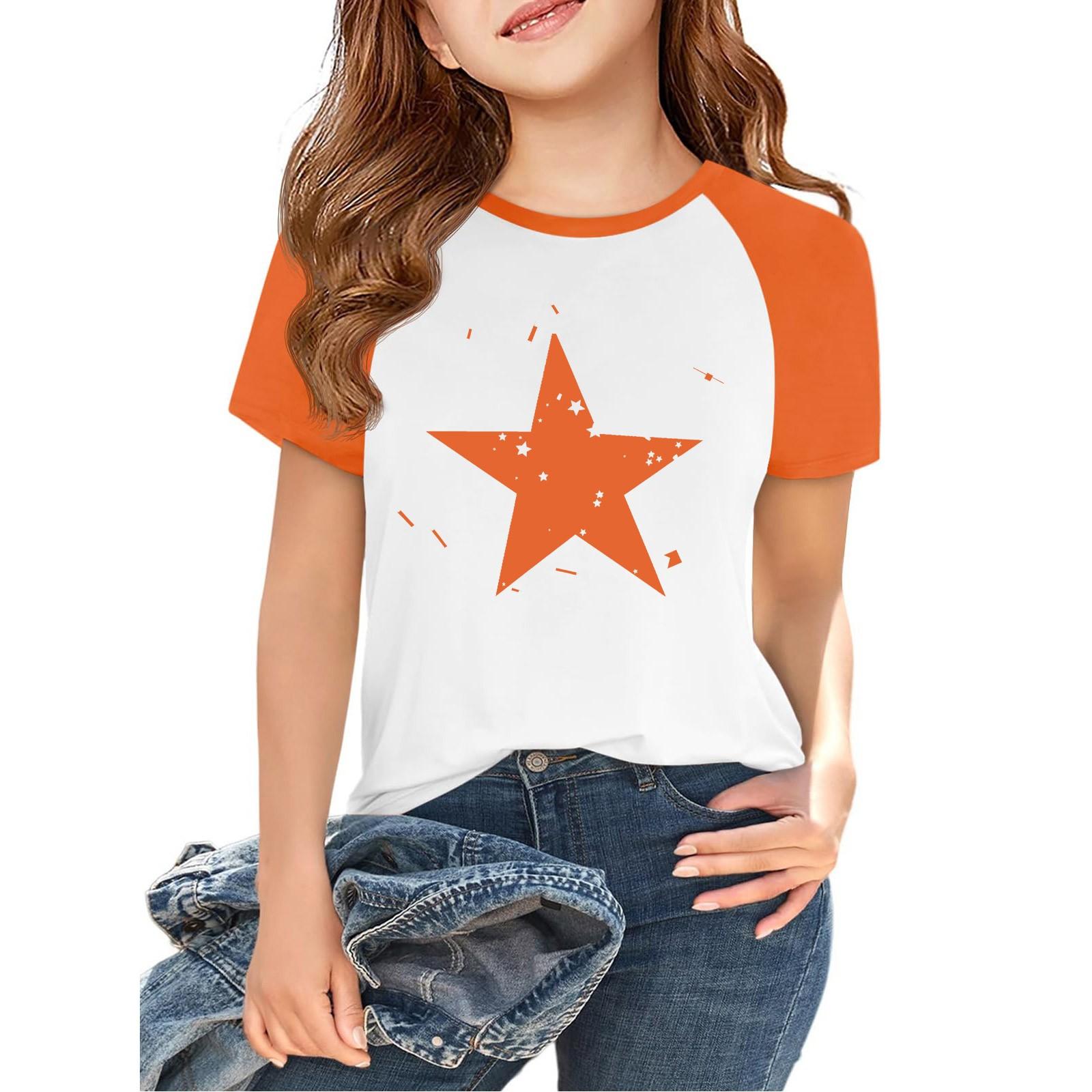 

Tops For Youth Kids Boy And Girls 2-10 Years Round Neck Short Sleeve Trendy Tops 130 помаранчевий