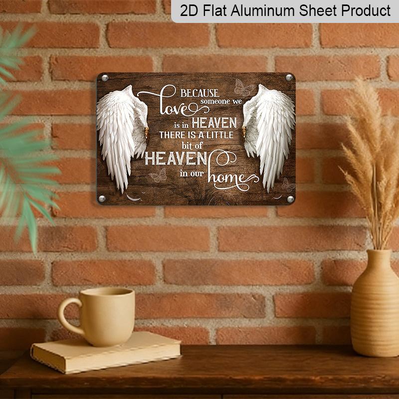 2D Flach, 1 Stück "Ein kleines bisschen Himmel in unserem Zuhause" Aluminium Metall Wanddekor Schild - 8"x12" Gedenkdekoration Trauer, Engelsflügel & Schmetterling Wand