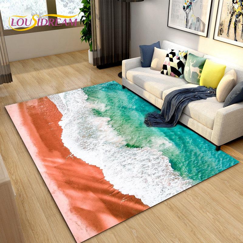 3D Ocean Seawater Beach Water Scenery Area Rug,Carpet Rug for Living Room Bedroom Sofa Doormat Decoration,Kid Non-slip Floor Mat