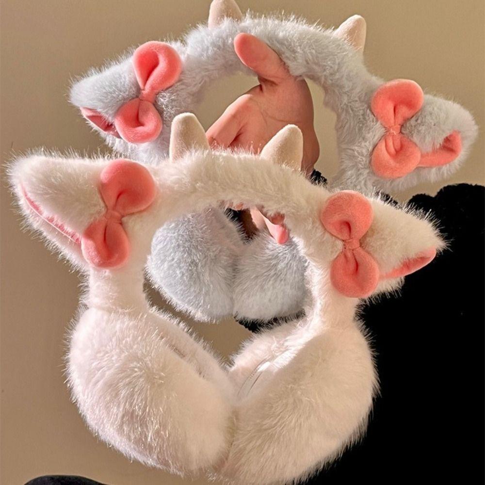 Soft Plush Little Lamb Horns Earmuffs Small Bow-knot Cute Ear Cover Winter Ear Warmer Winter Sport