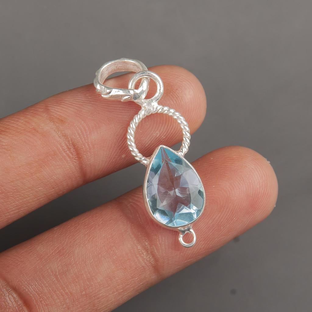 Hänge med himmelsblå topas, Handgjorda underbara smycken, 925 massivt sterlingsilver smycken, Vardagshänge för bröllopspresent