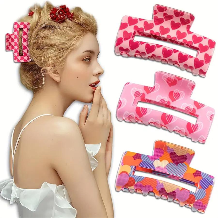 Hot-selling fashion rose love print clip new pink Valentine's Day atmosphere women's hair clip shark clip hair accessories