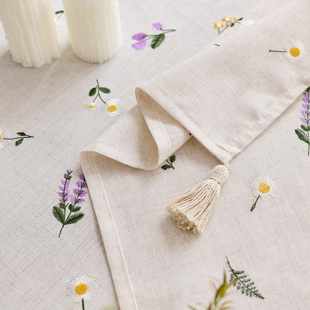 Polyester linen tablecloth waterproof lavender embroidery light luxury atmosphere decorative cloth coffee table tablecloth rectangular dining table