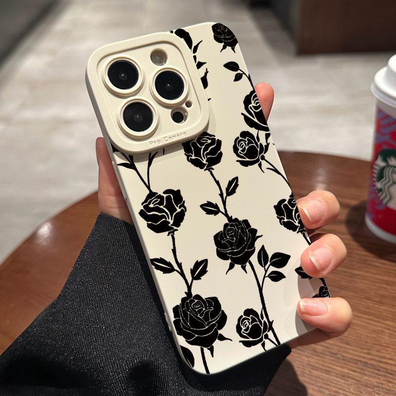 New Retro Fashion Rose Phone Case For iPhone16 15 14 13 12 11 Pro Max Mini XS XR X Plus Shockproof Matte Soft Silicone Cover