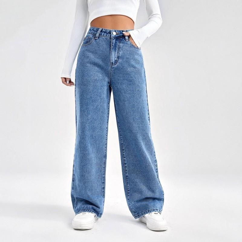 

Jeans Women s Gray Washed High-waist Loose Wide-leg Pants 2XL