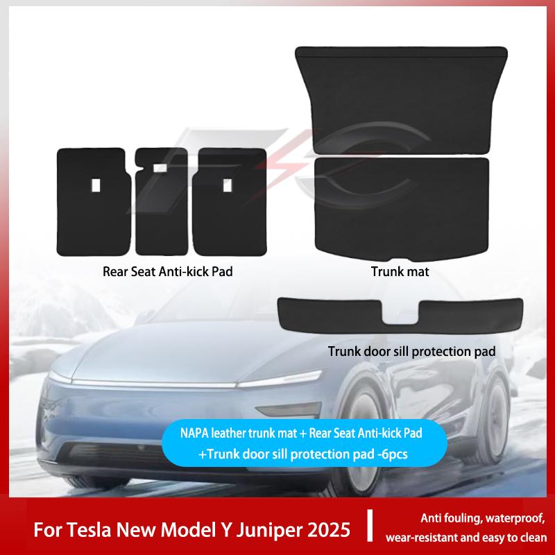 For Tesla New Model Y Juniper 2025 Leather Trunk Mats Rear Seat Back Protector Pad Backrest All Weather Liner Pet Anti-kick Pad