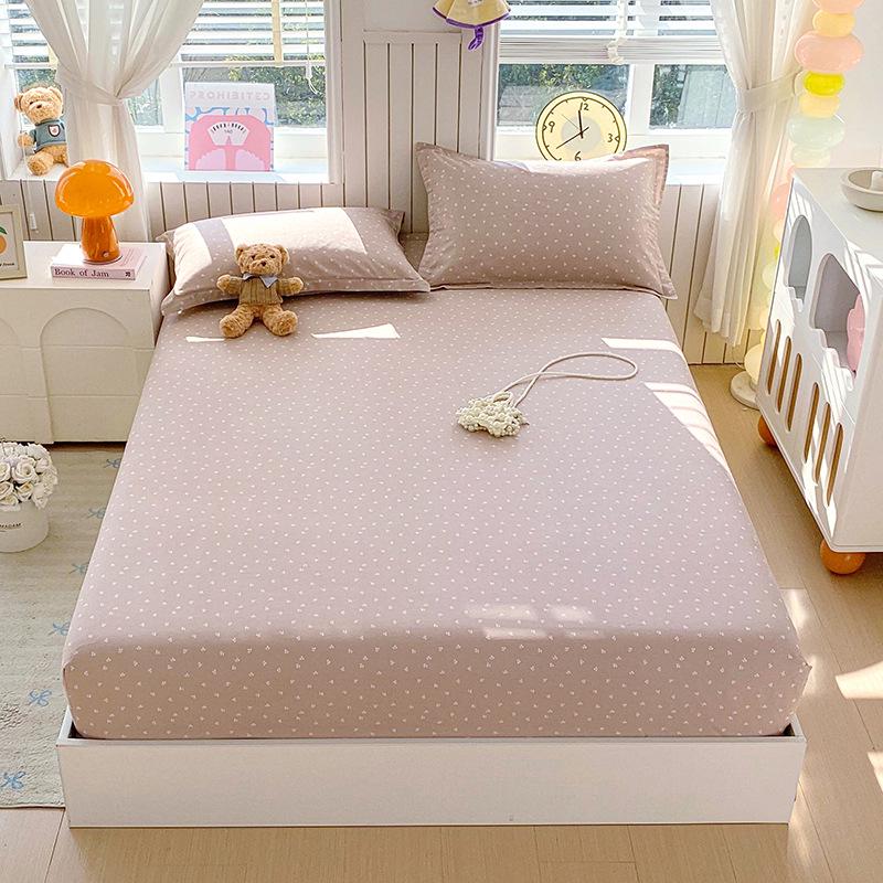 Pure Cotton Printed Single Bed Sheet Set - Fitted Sheet, Protective Cover, Pad Cover (3 Pieces)