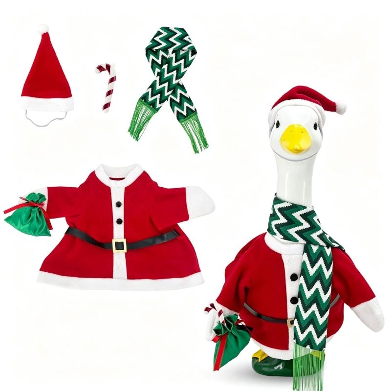 Christmas Porch Geese Clothes for 23 Inch Display, Polyester Outfit Set for Porch Accent, Entryway Display, and Indoors