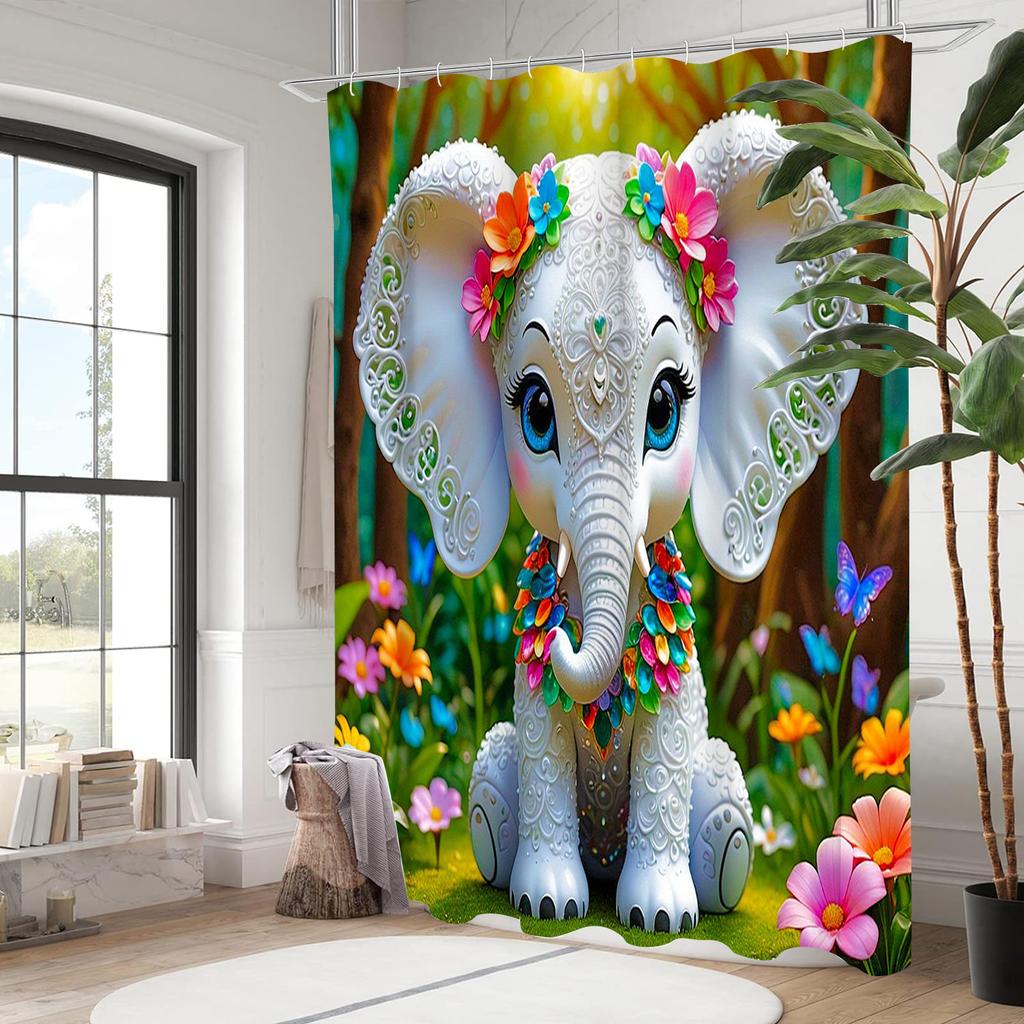Elephant Pattern Bathing Curtain  Bathroom Shower Curtain Waterproof With 12 Hooks Home Deco Free Ship