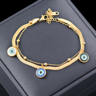 Bracciale a doppio strato in acciaio al titanio che gocciola olio blu occhio
