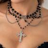 Ingemark Elegant Multilayer Crystal Tassel Choker Necklace for Women Goth Cross Jesus Love Heart Pendant Halloween Jewelry Gift