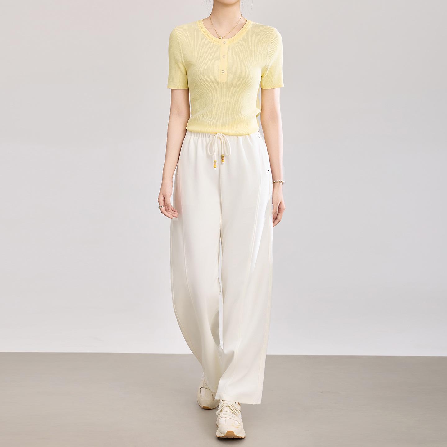 

Nanyou Women s Lazy Minimalist Lace-up Elastic Waist Loose Casual Pants for Spring/Summer Extra Large брудно-білий