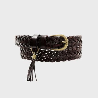Tassel Weaving Leather Belt (Brown)