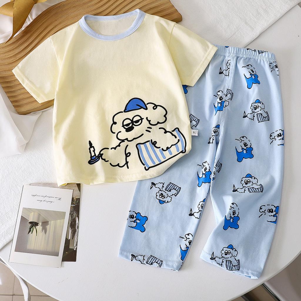 Kids Summer Cotton Short Sleeve Set Class A Baby Air Conditioner Clothes Boys Girls Home Pajamas