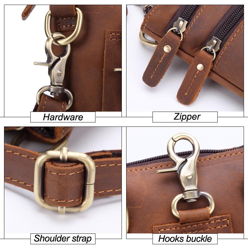 Męska torba crossbody z prawdziwej skóry - Ręcznie robiona torba na ramię Crazy Horse i wielofunkcyjna saszetka na pas na telefon.