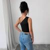 European and American summer sexy single shoulder suspender women's small top hot-selling slanted shoulder backless fashion short top