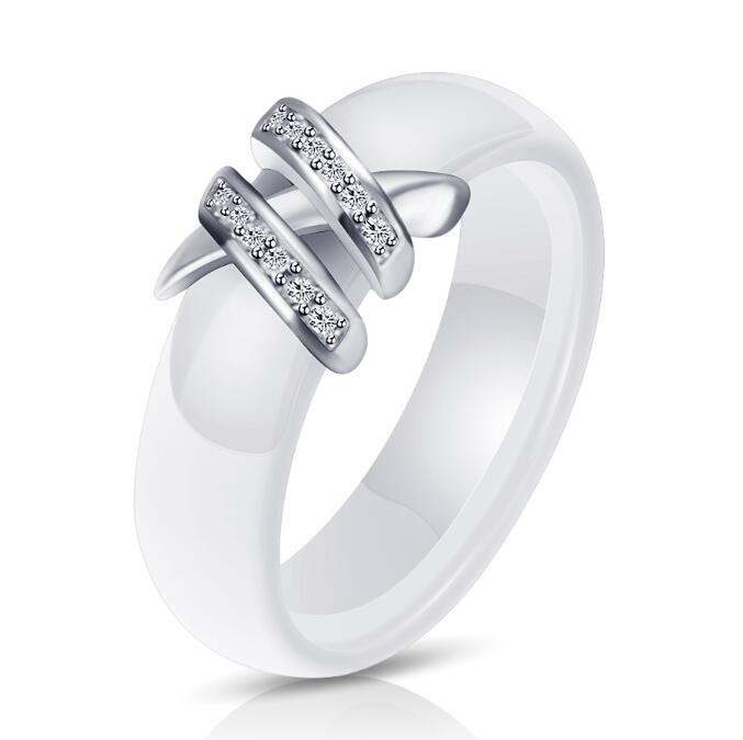 

New Arrival 6mm High Quality Black and White Simple Style Two Line Crystal Ziron Ceramic Rings for Women 6 белый