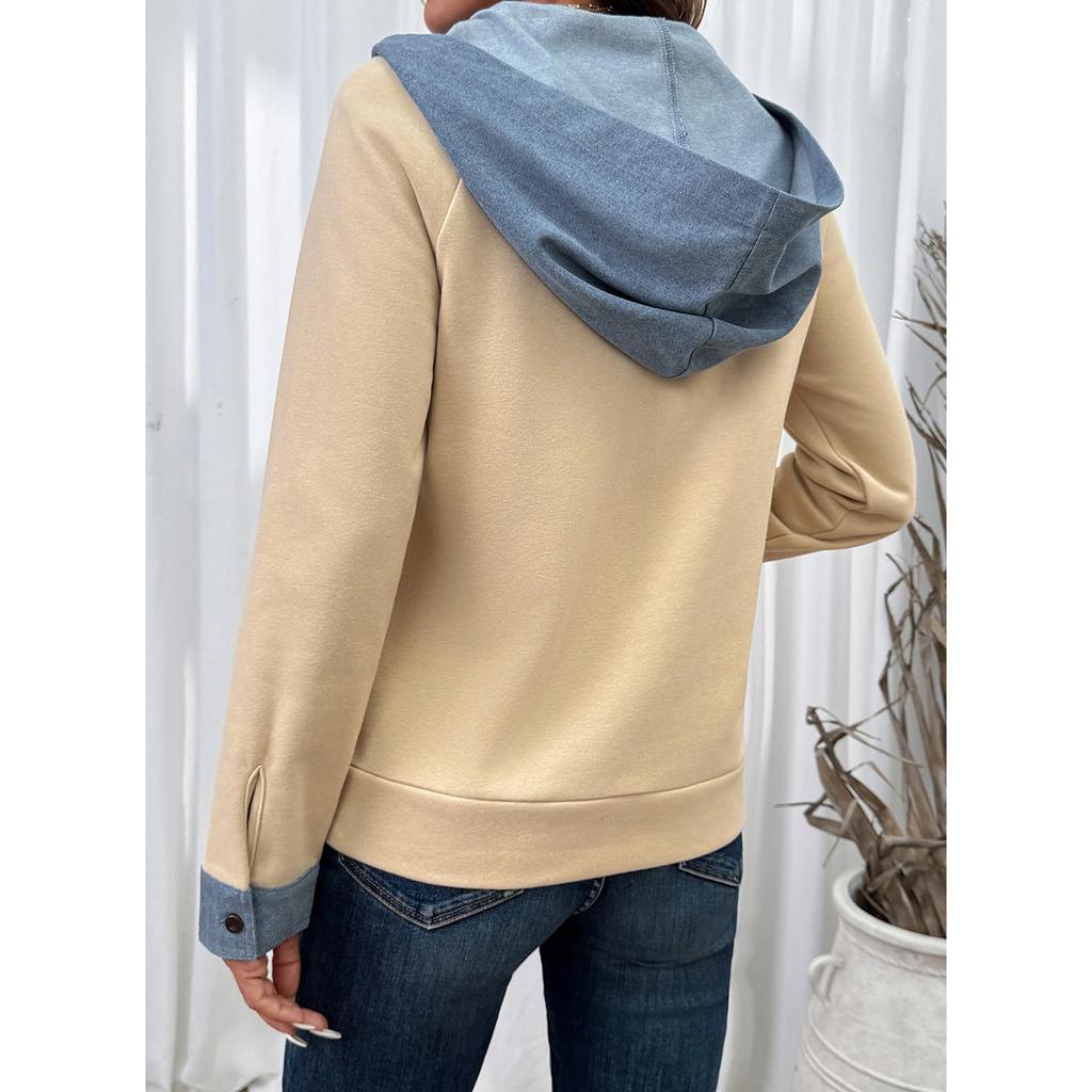 Women's Color Button Front Pullover Sweatshirt with Long Sleeves and Round Neck