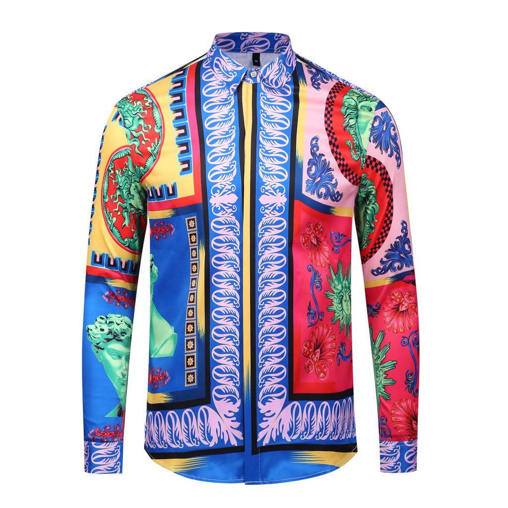 Herrenhemd Neueste Frühlings- und Herbsthemden 3D-gedrucktes Langarm Luxus Gesellschaftshemd Revers Oberteil Herrenoberteil