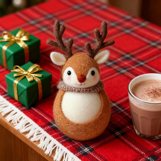 Soft Wool Felt Reindeer Ornament Embroidered Eyes Cheerful Pompon Nose Deer Christmas Handmade Doll Holiday Decor