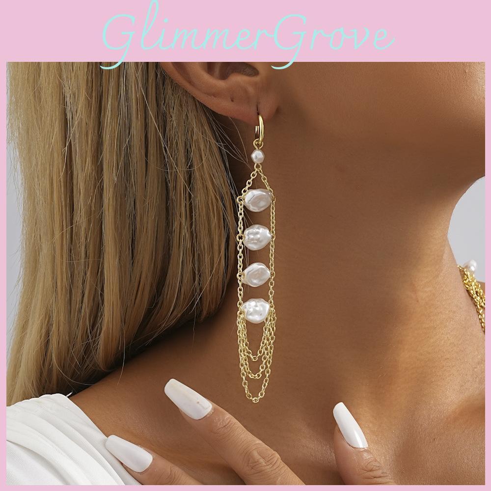 Elegant Irregular Faux Pearl Pendant Earrings For Women Modern Tassel Jewelry 2023