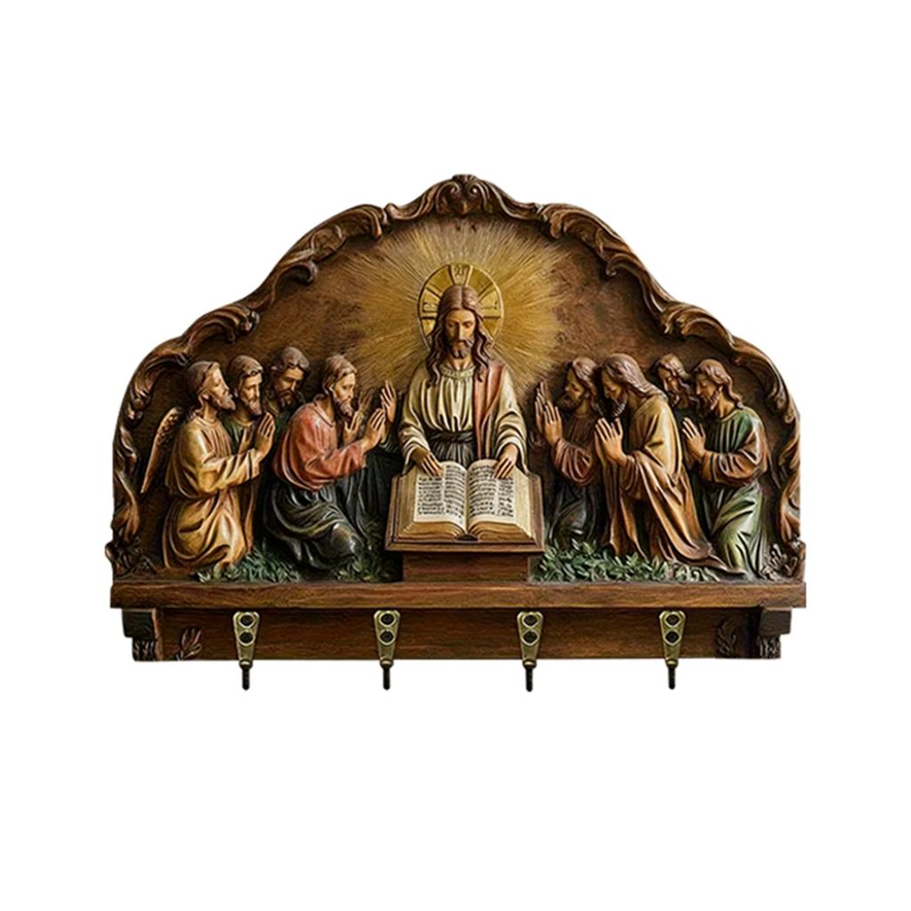 Wooden Multifunctional Home Key Holder, Wooden Keys Holder With Communion Theme, Religious Home Decor Wall Mount, Multifunctional Organizer With