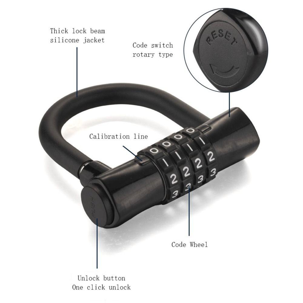 Security U-shaped Password Lock 4-digit Bicycle Lock Portable Password Padlock  Door