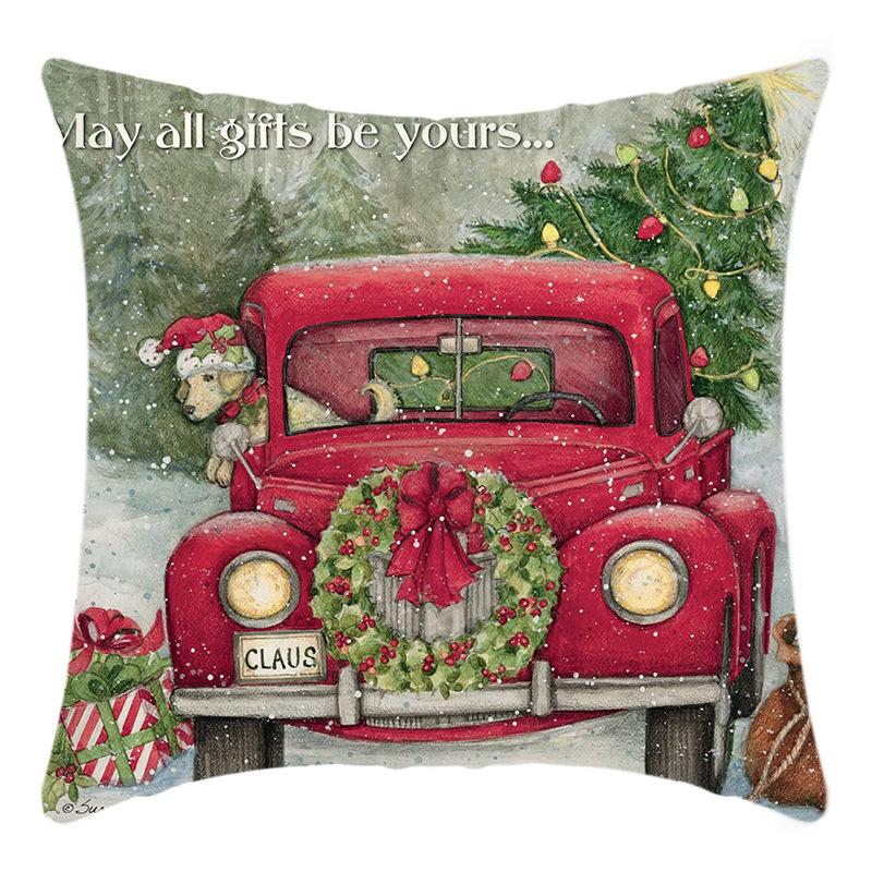 New Christmas Snowman Santa Claus Line Print Pillow Home Sofa Cushion Cover