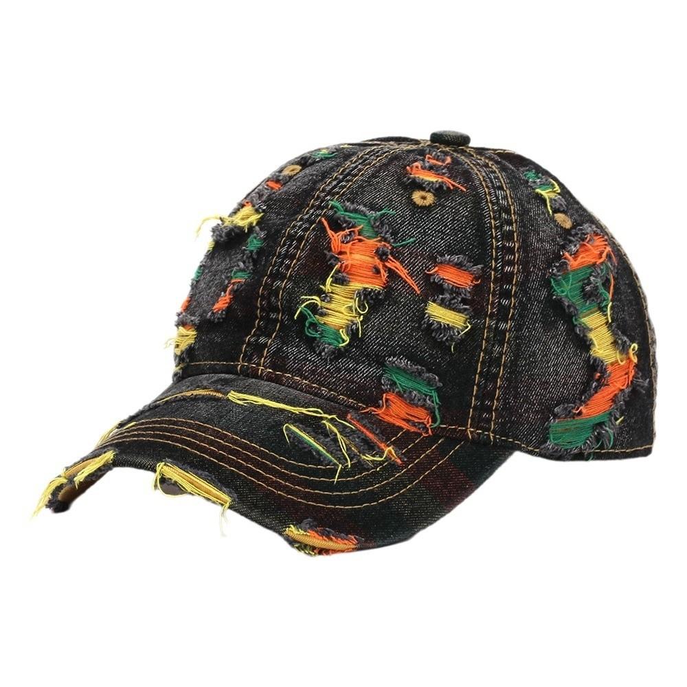 

Sunscreen Frayed Denim Baseball Cap Adjustable Distressed Colorful Casquette Outdoor